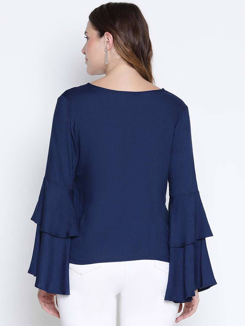 blue solid shirt top - 21399475 - Standard Image - 3
