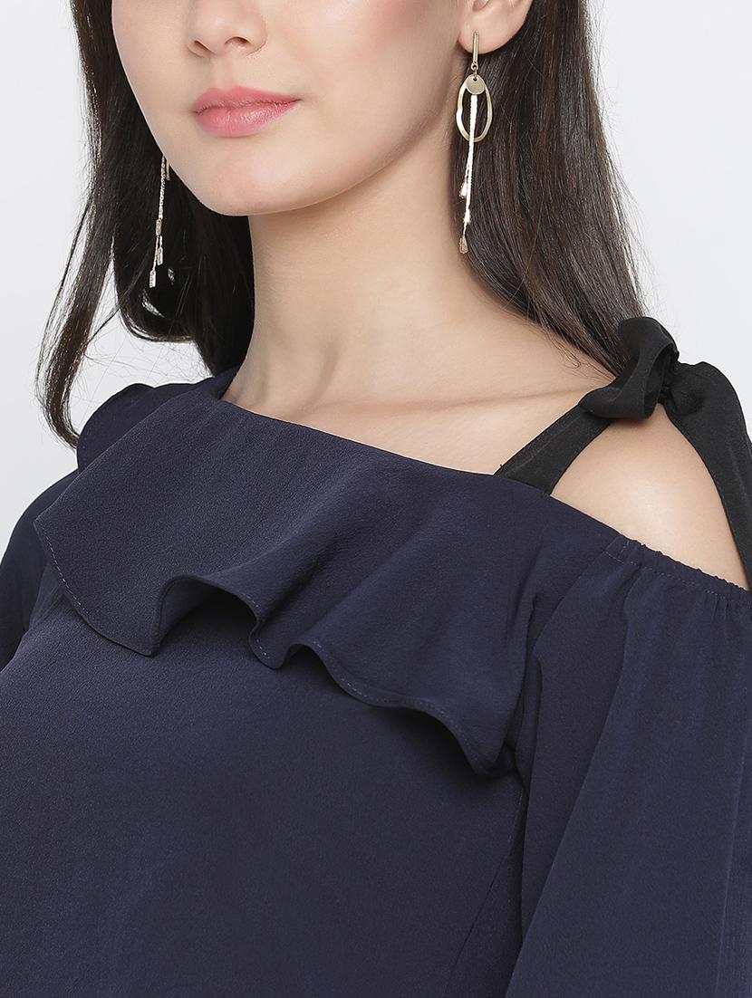 women navy blue polyester crop top - 21399476 - Standard Image - 5