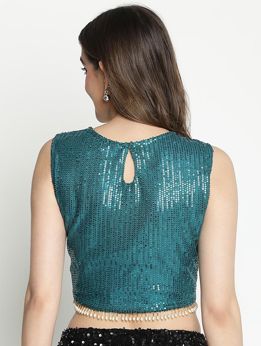 blue sequin crop top - 21399477 - Standard Image - 3