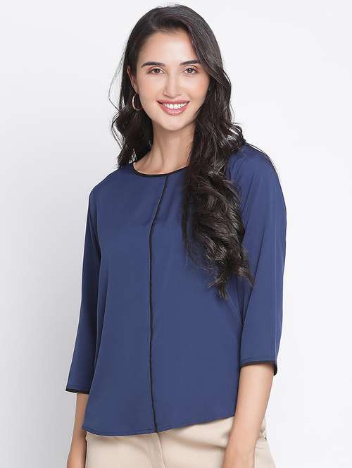 women navy blue polyester regular top - 21399479 -  Standard Image - 0