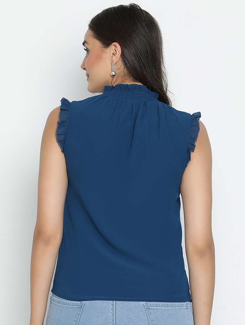 women blue polyester regular top - 21399480 - Standard Image - 3