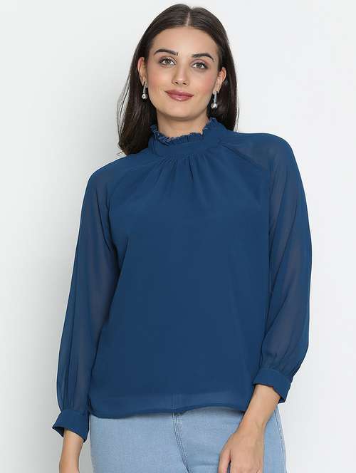 blue solid regular top - 21399481 -  Standard Image - 0
