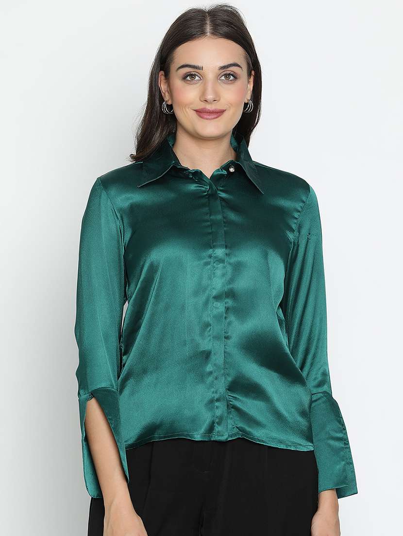 women green polyester regular shirt
