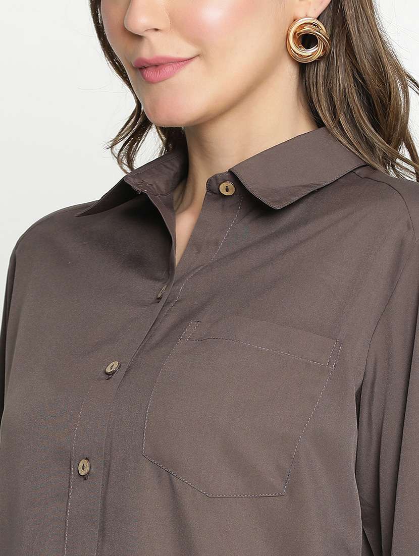 brown solid shirt top - 21399503 - Standard Image - 5
