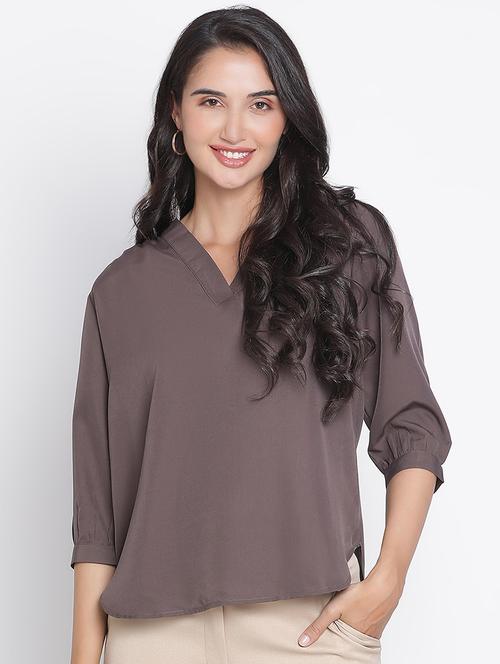 brown solid regular top - 21399505 - Standard Image - 0