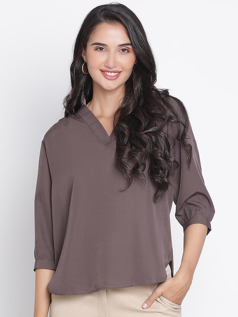 brown solid regular top - 21399505 - Zoom Image - 0