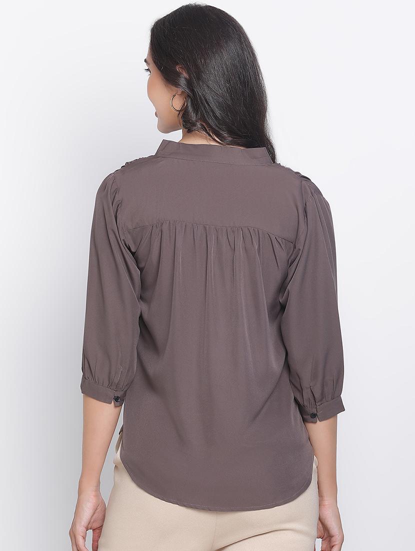 brown solid regular top - 21399505 - Standard Image - 3