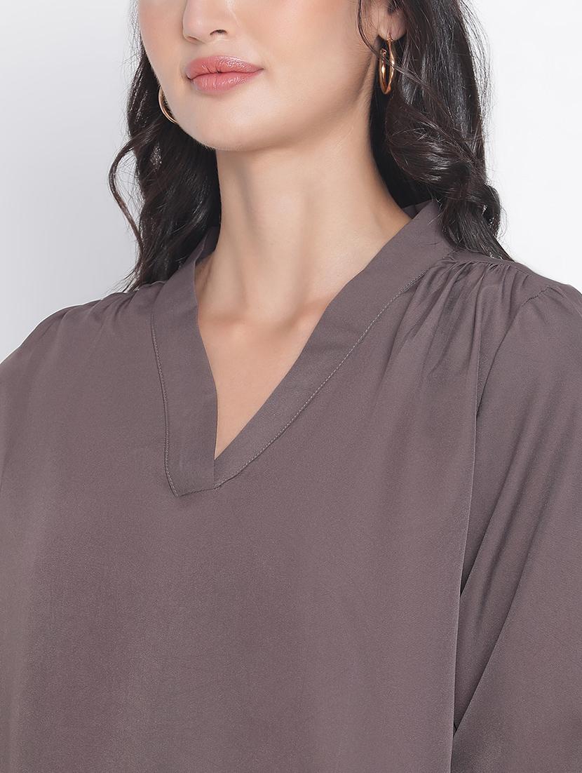 brown solid regular top - 21399505 - Standard Image - 5