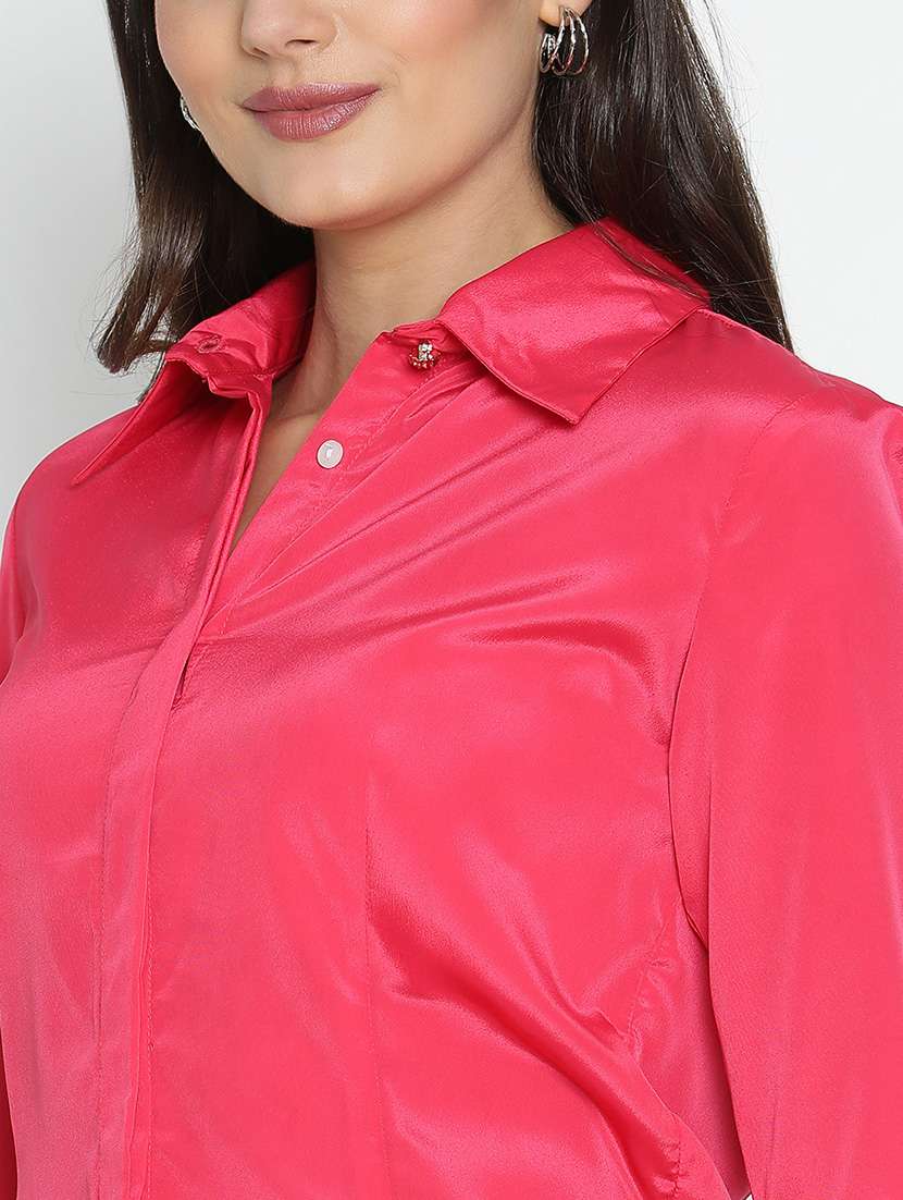 women pink polyester regular shirt - 21399521 - Standard Image - 5