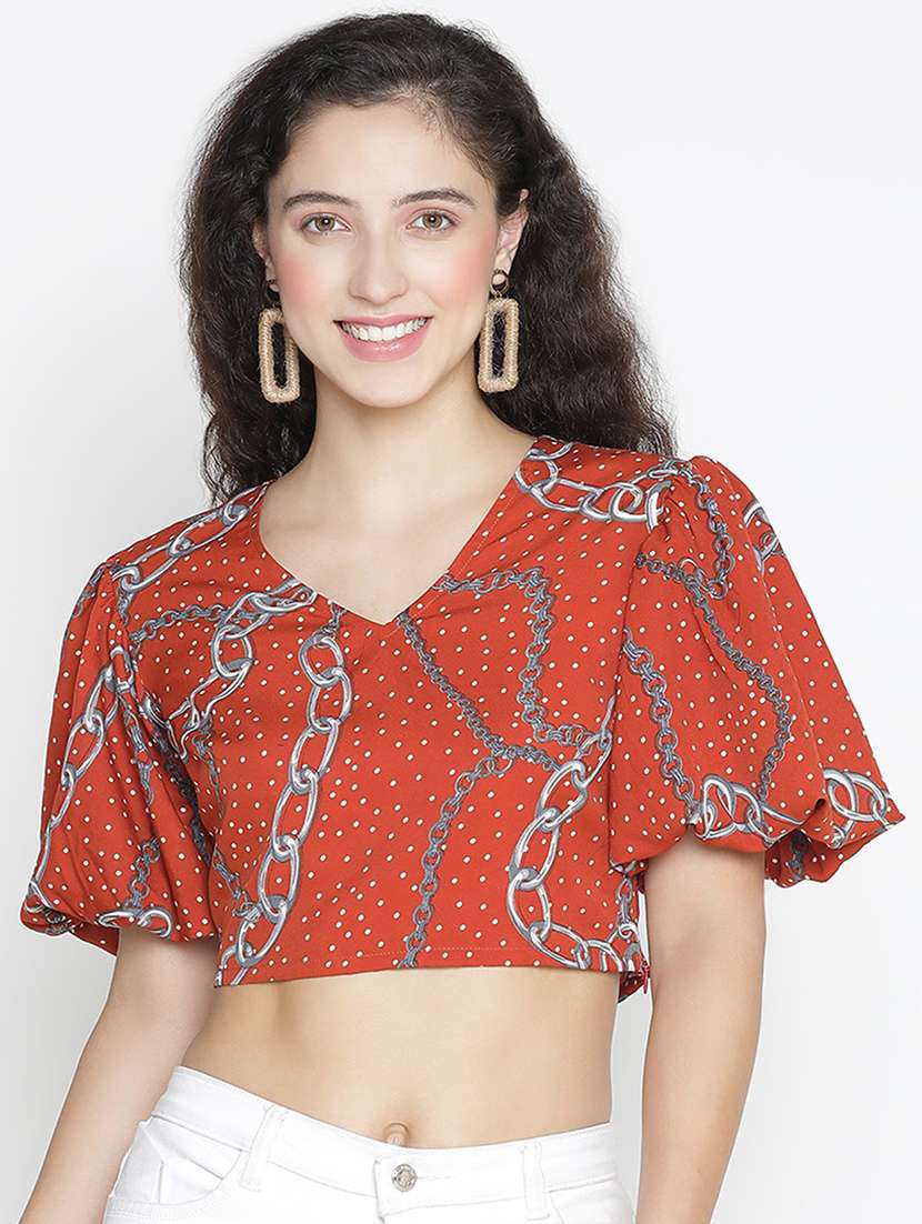 women rust polyester crop top - 21399524 -  Zoom Image - 0