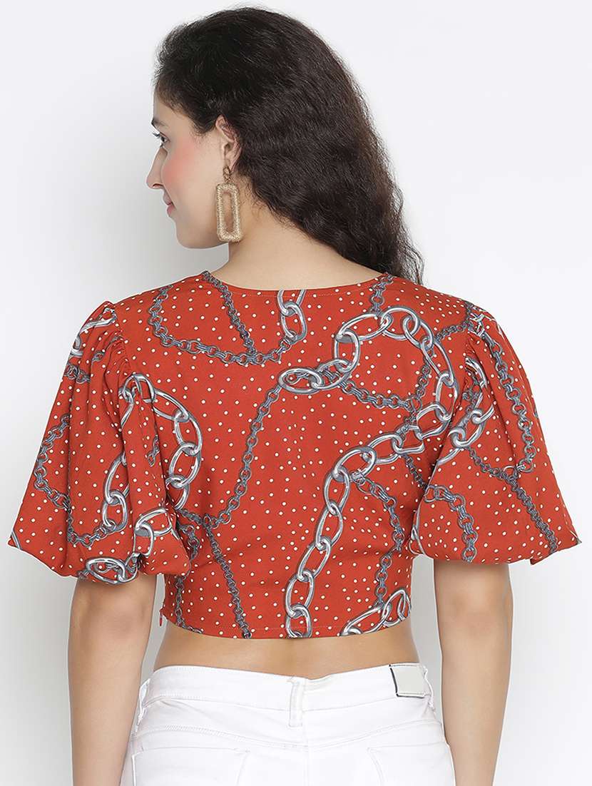 women rust polyester crop top - 21399524 - Standard Image - 3
