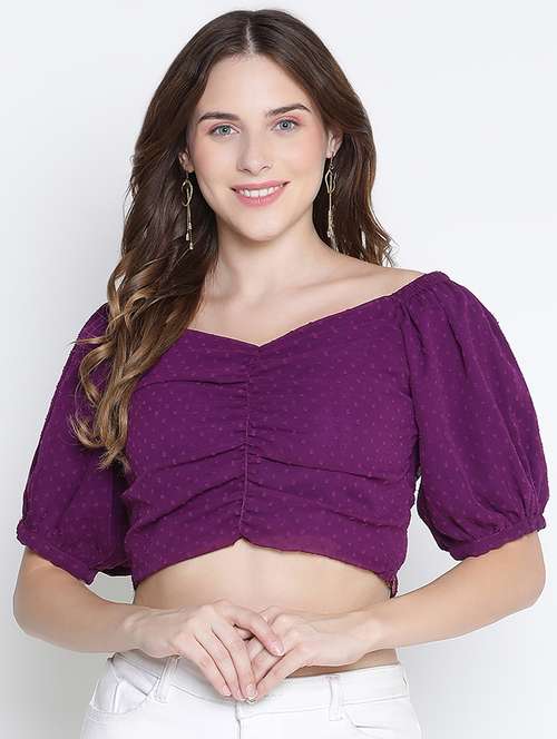 women purple polyester crop top - 21399531 -  Standard Image - 0