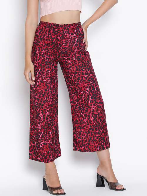 women red polyester wide leg trouser - 21399550 -  Standard Image - 0