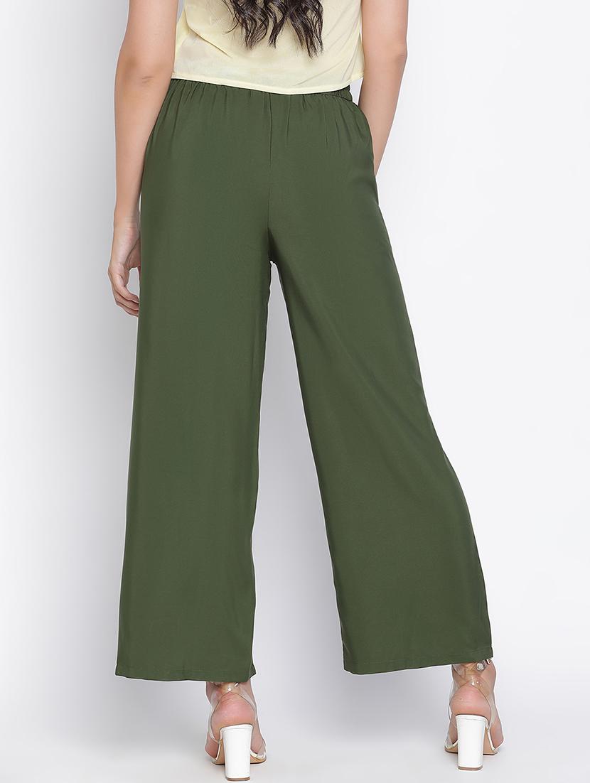 women green polyester wide leg trouser - 21399553 - Standard Image - 3