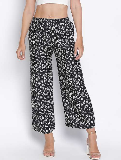 women black polyester wide leg trouser - 21399556 -  Standard Image - 0