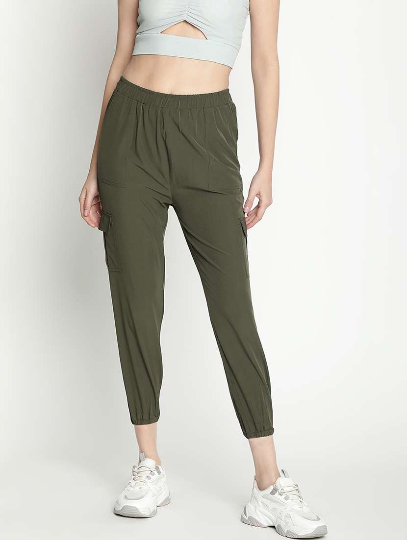 women mid-rise solid cargo trouser