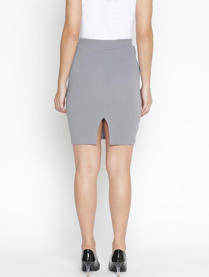 women grey polyester bodycon skirt - 21399590 - Standard Image - 3