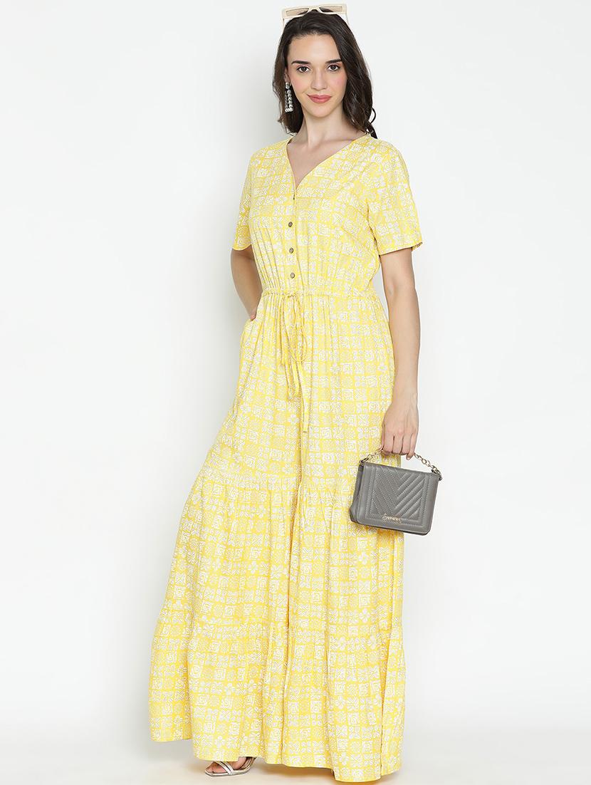 yellow printed full leg jumpsuit - 21399593 - Standard Image - 3