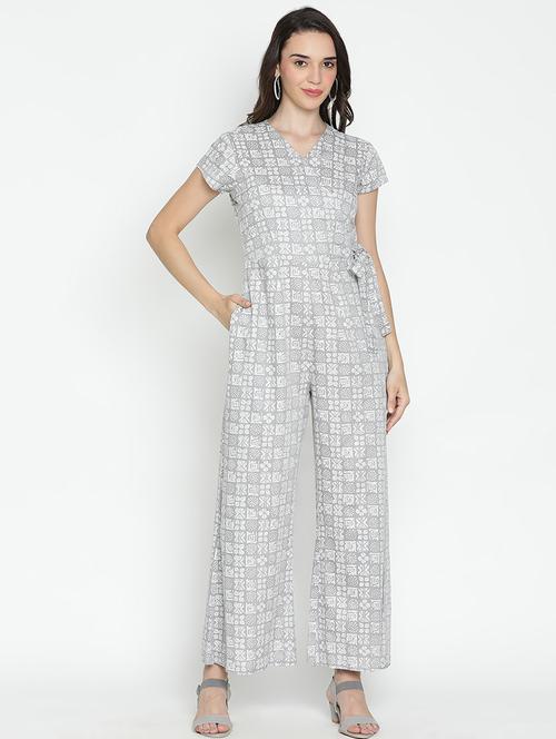 grey printed full leg jumpsuit - 21399595 - Standard Image - 0