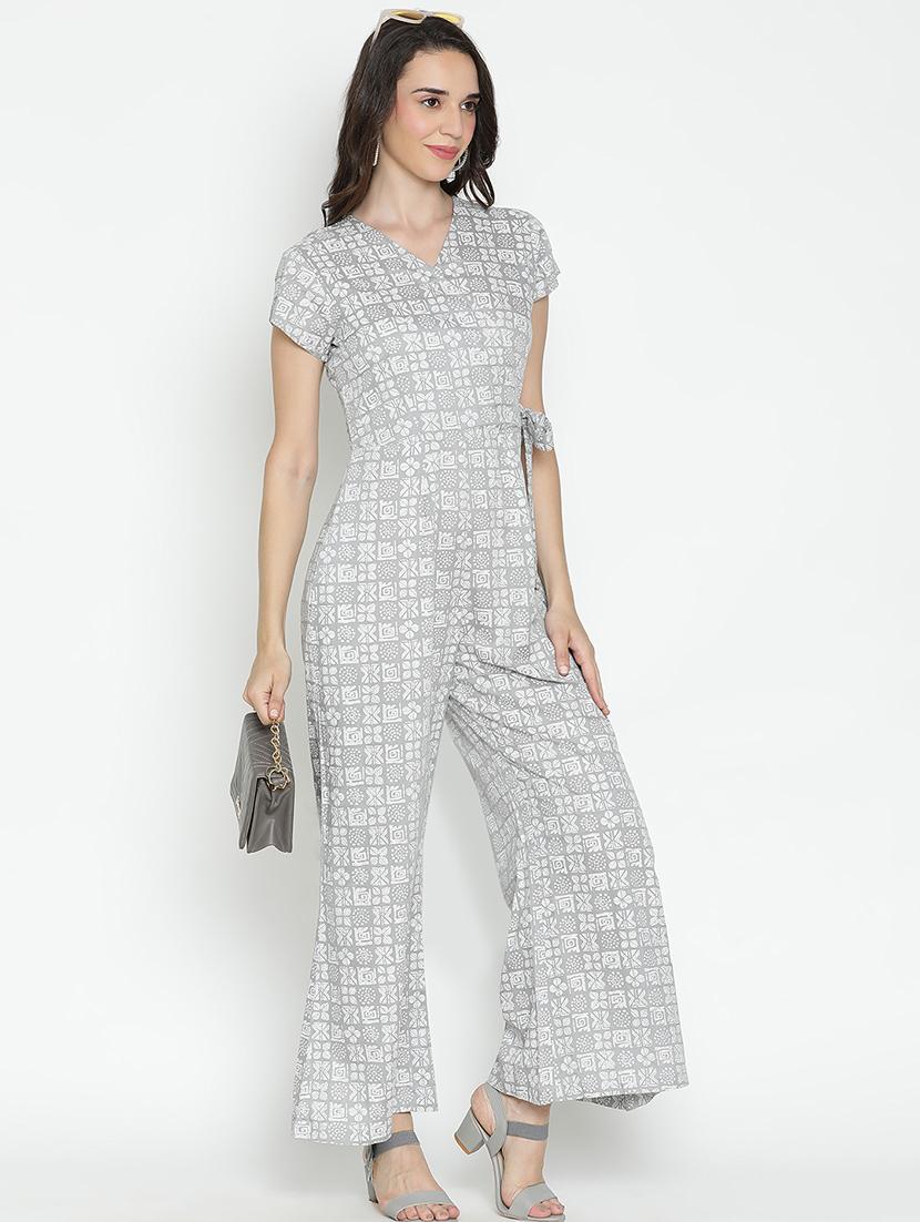 grey printed full leg jumpsuit - 21399595 - Standard Image - 3
