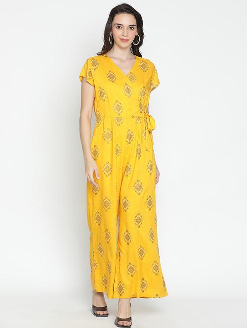 women yellow polyester full leg jumpsuit - 21399596 - Standard Image - 0