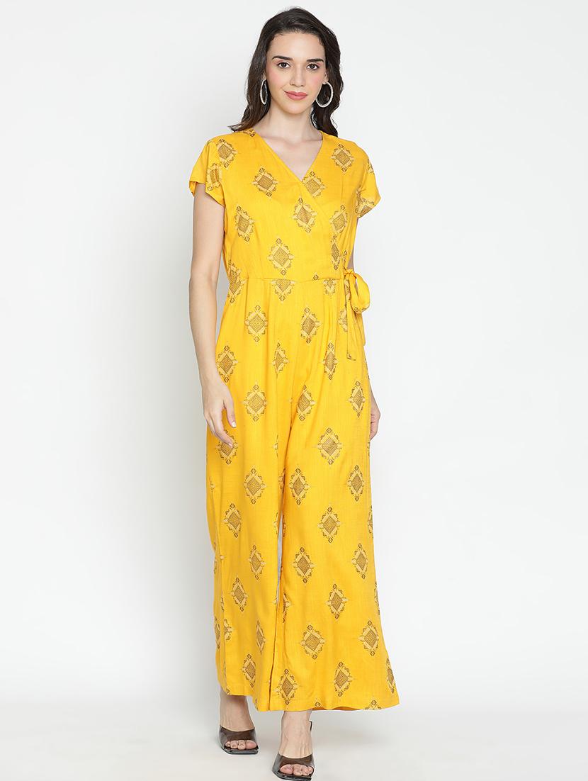 women yellow polyester full leg jumpsuit - 21399596 - Zoom Image - 0