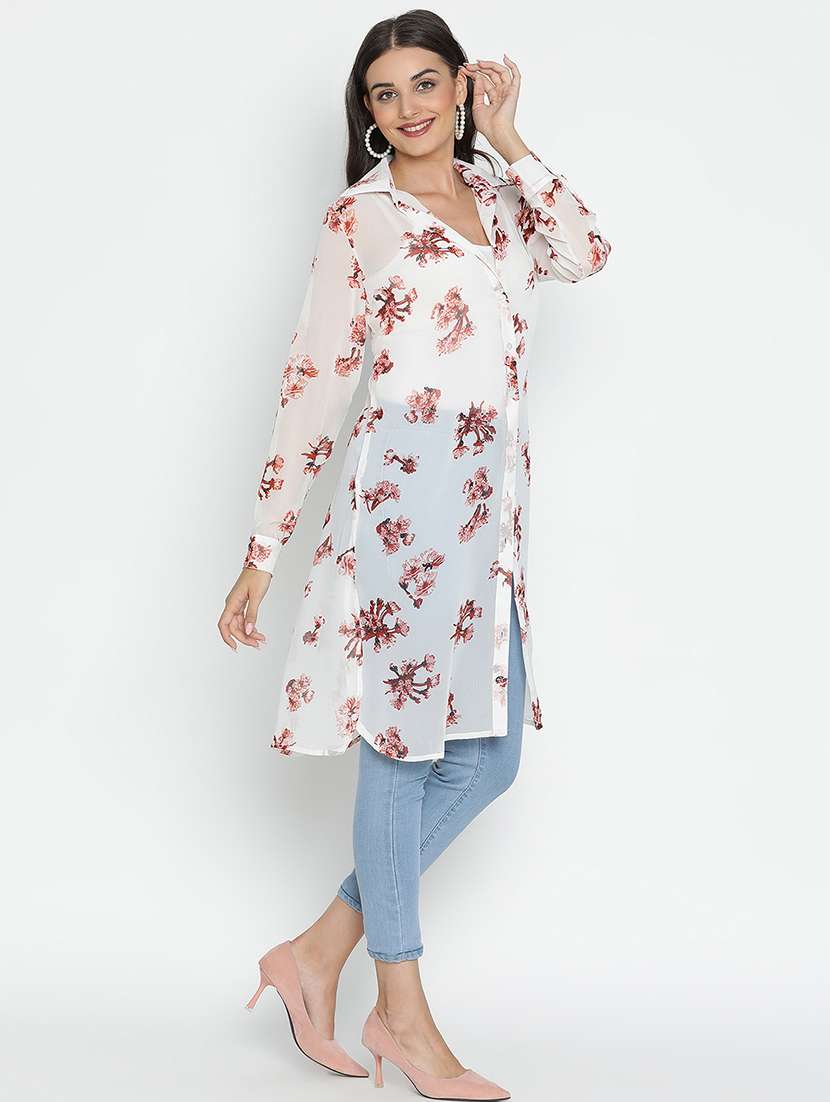white floral printed regular shrug - 21399602 - Standard Image - 3
