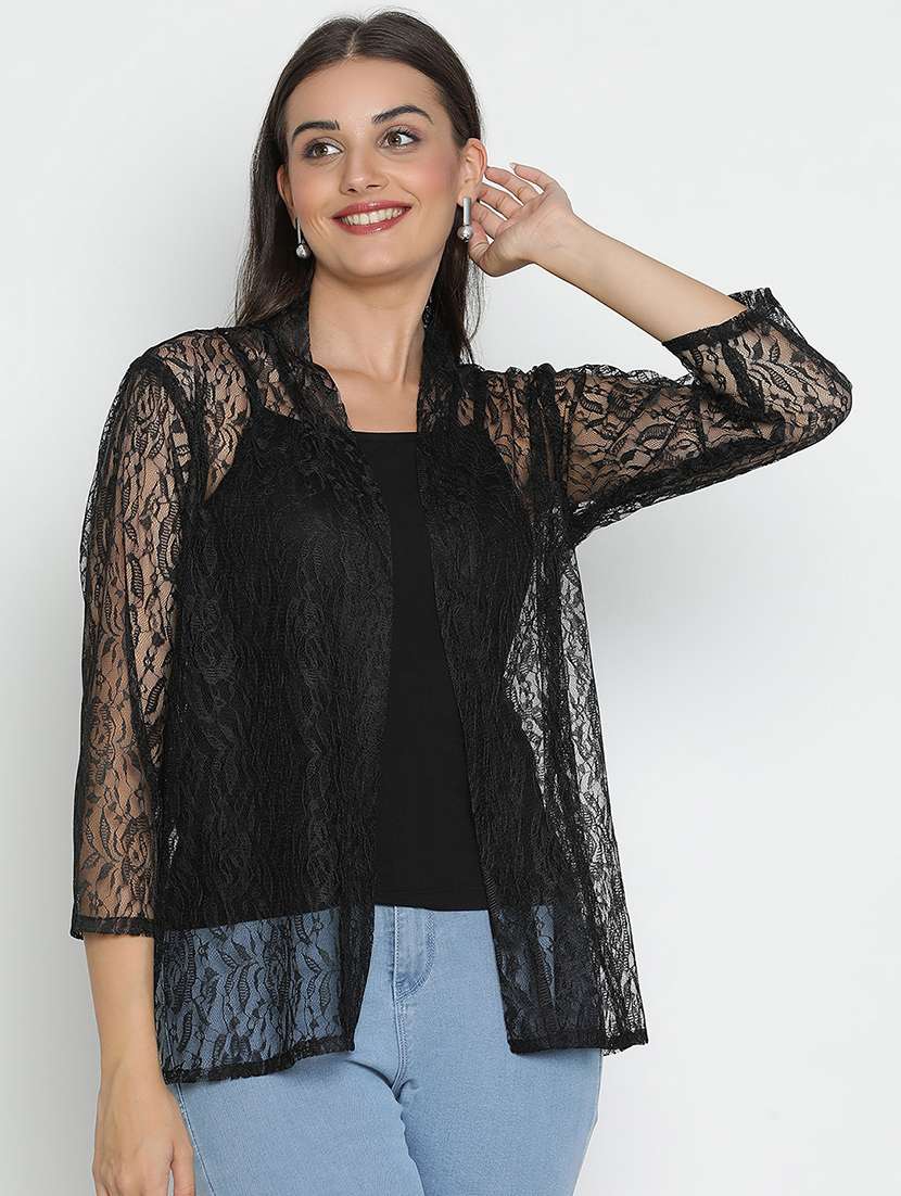 women black polyester regular shrug
