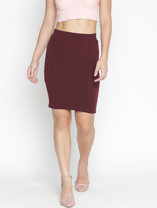 maroon solid pencil skirt - 21399614 -  Standard Image - 0