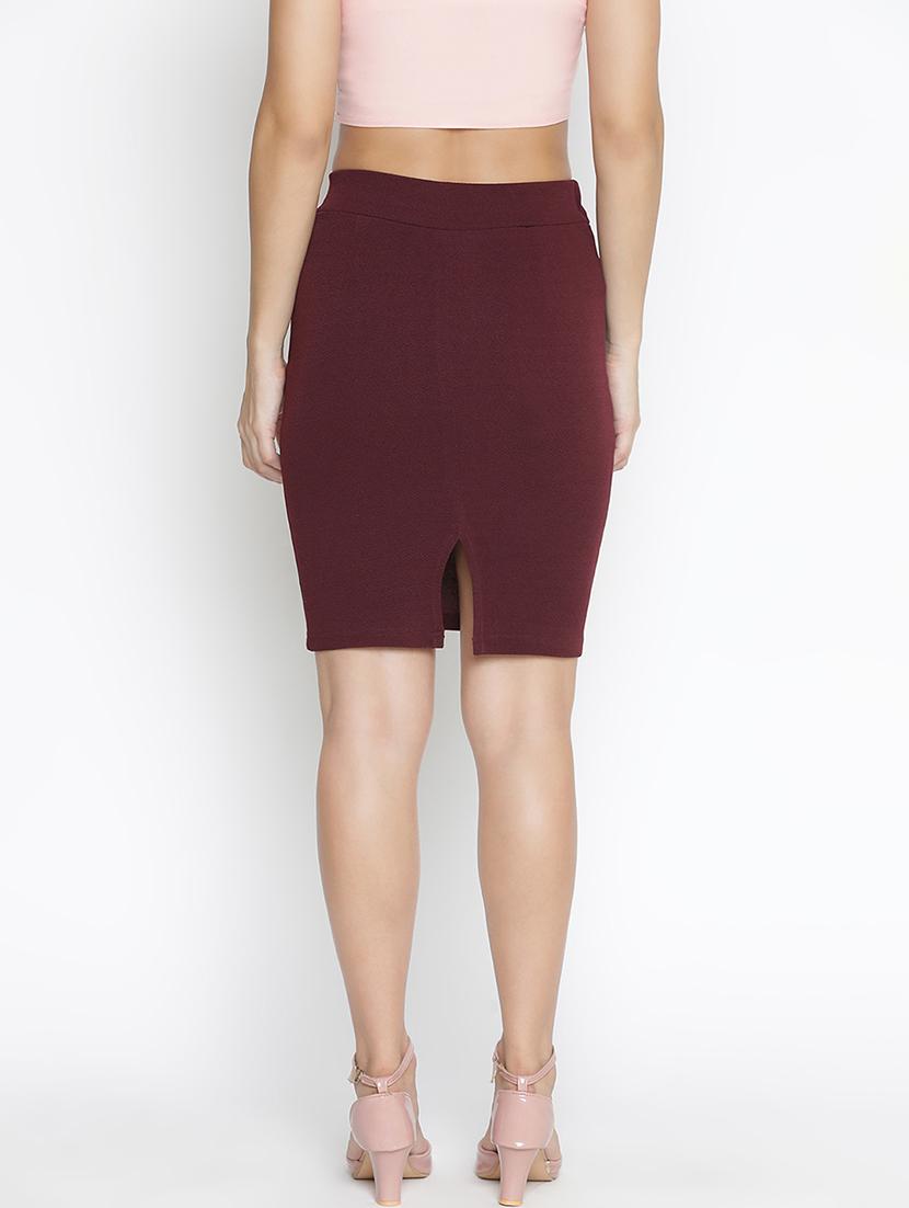maroon solid pencil skirt - 21399614 - Standard Image - 3