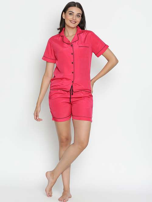 women pink polyester top and shorts set - 21399620 - Standard Image - 0