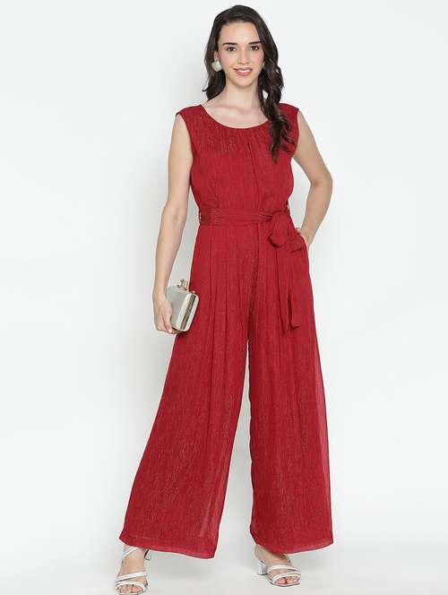 women maroon polyester full leg jumpsuit - 21399624 - Standard Image - 0