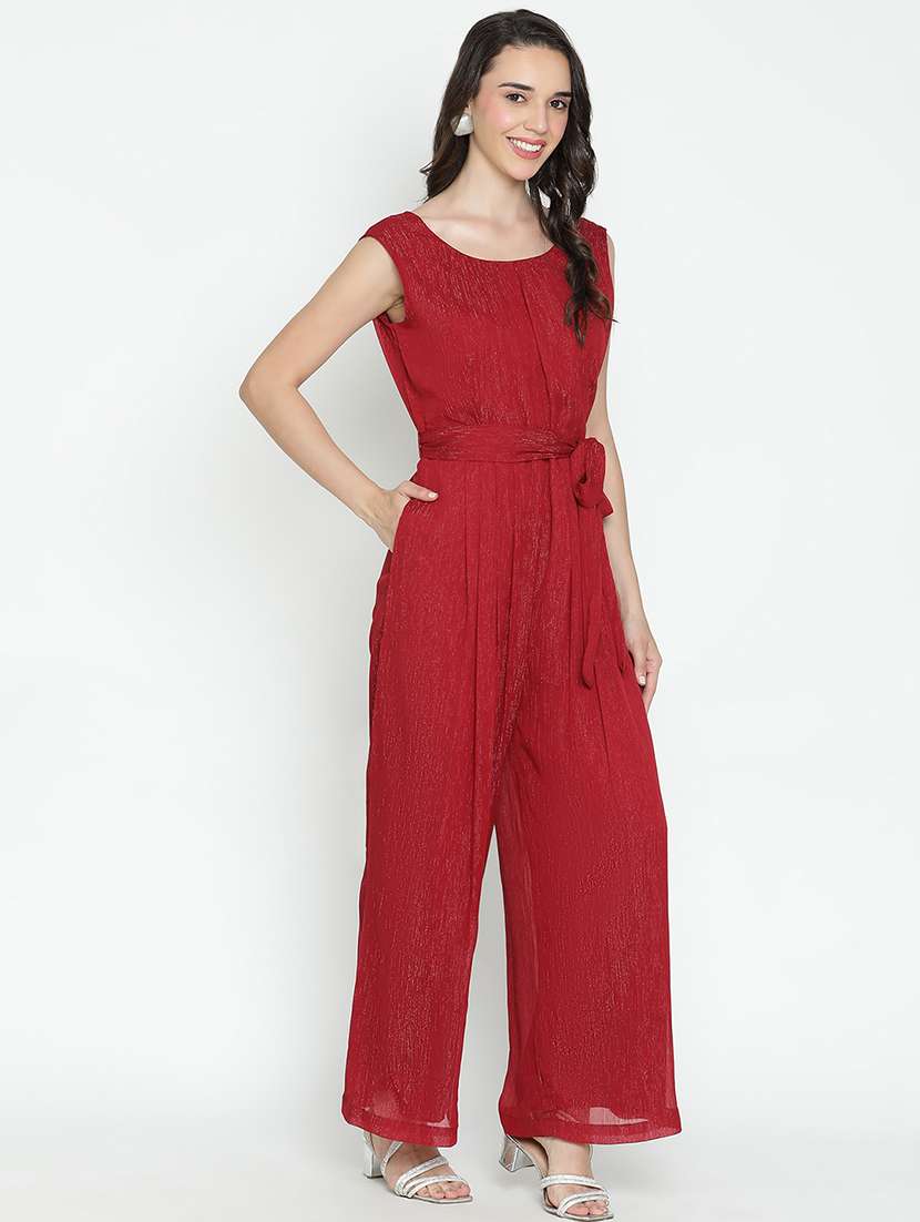 women maroon polyester full leg jumpsuit - 21399624 - Standard Image - 3