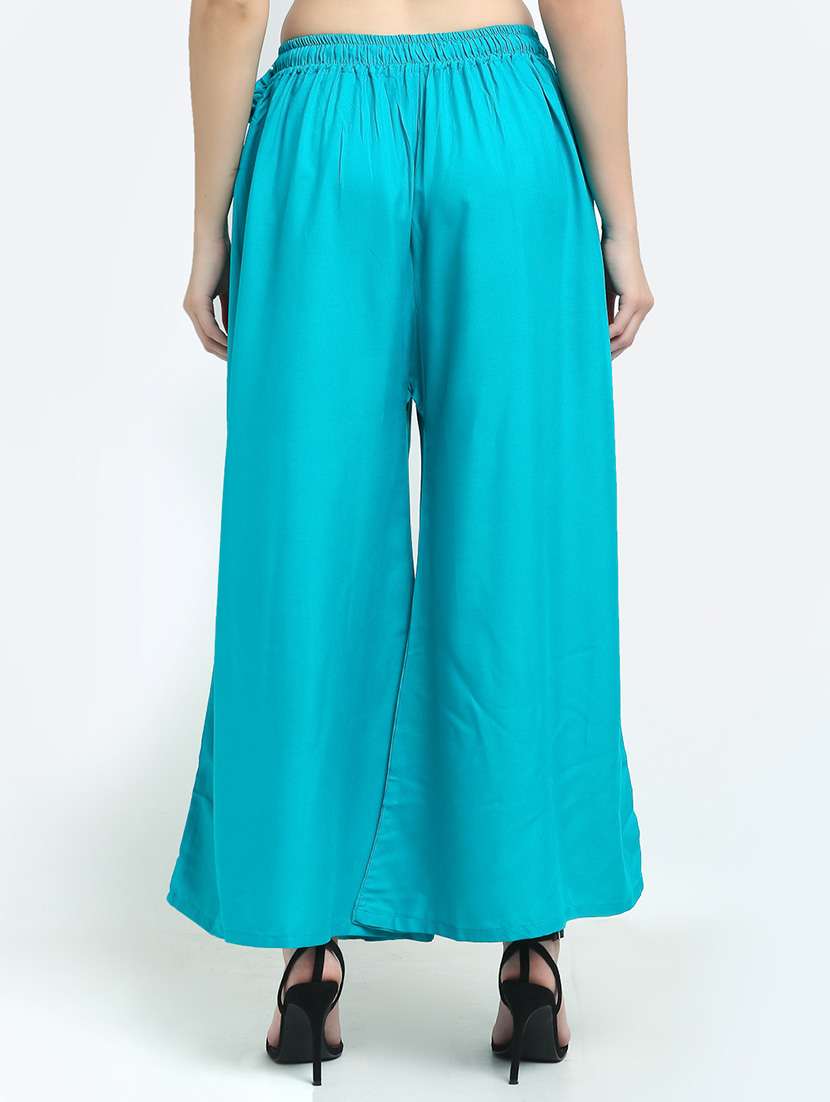 women turquoise rayon pocket palazzo - 21399628 - Standard Image - 3