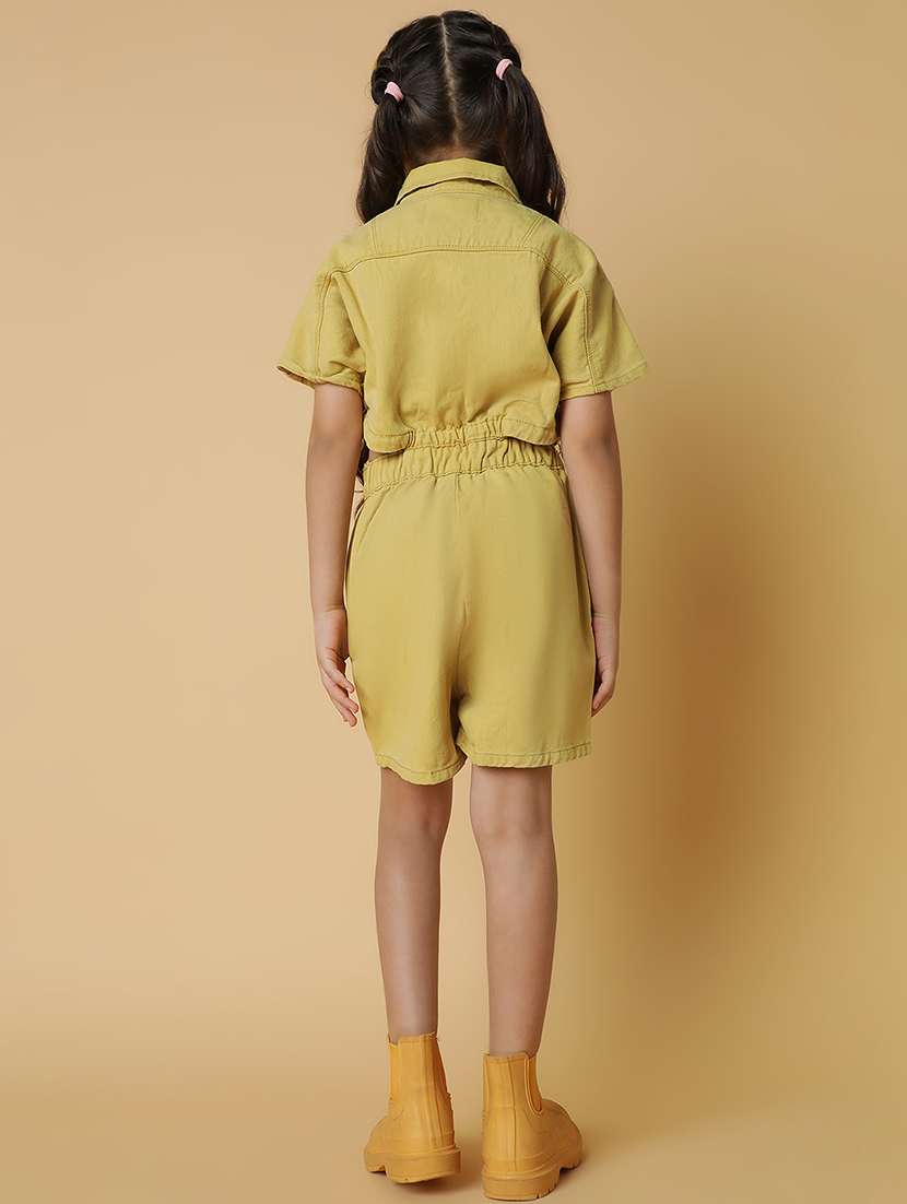 girls khaki cotton three-fourth  jumpsuit - 21399639 -  Standard Image - 3