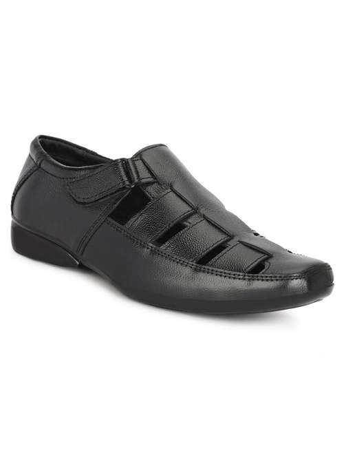 men solid black strap sandal - 21399702 -  Standard Image - 0