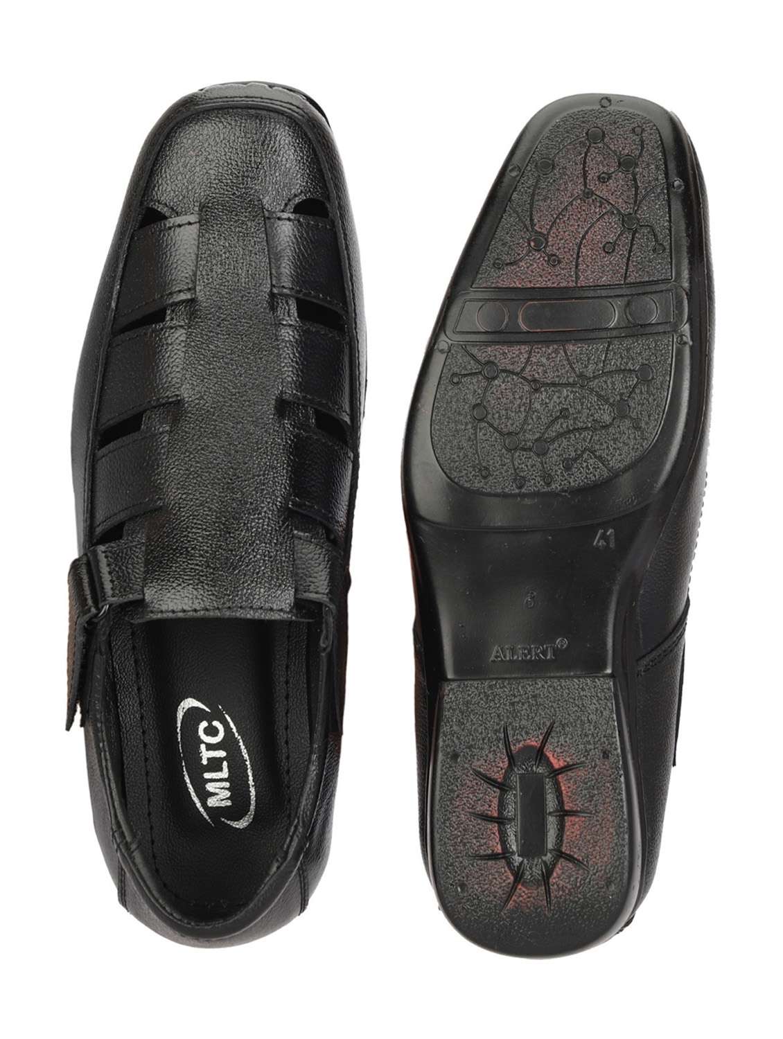 men solid black strap sandal - 21399702 -  Standard Image - 3