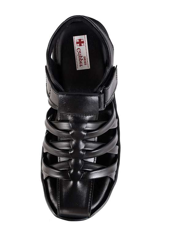 men solid black strap sandal - 21399704 -  Standard Image - 3