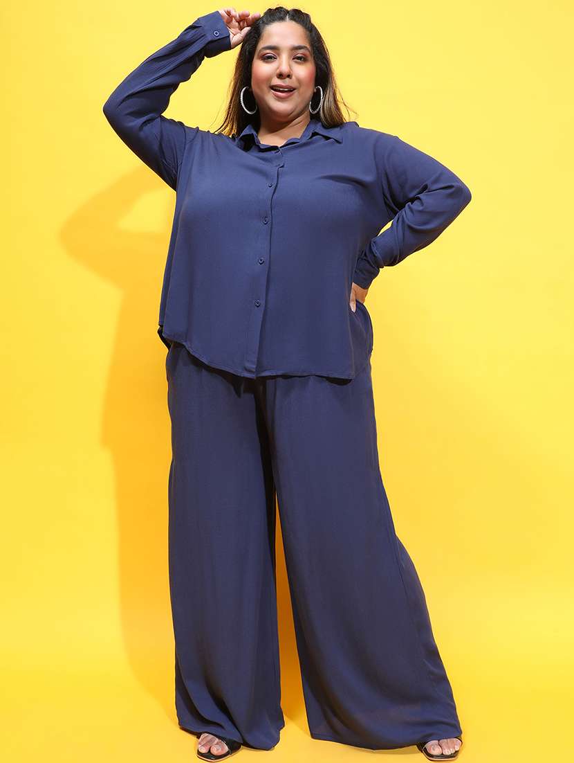women navy blue plus size shirt and trouser co-ord set - 21399776 - Zoom Image - 0