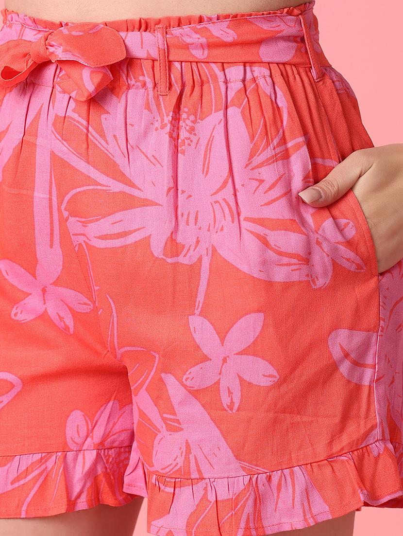 women pink florals printed shorts - 21399800 - Standard Image - 5
