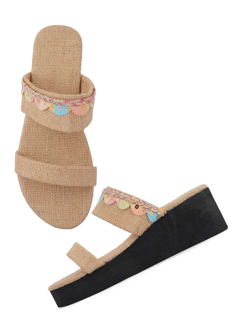 beige embellished platforms wedge - 21399842 -  Standard Image - 3