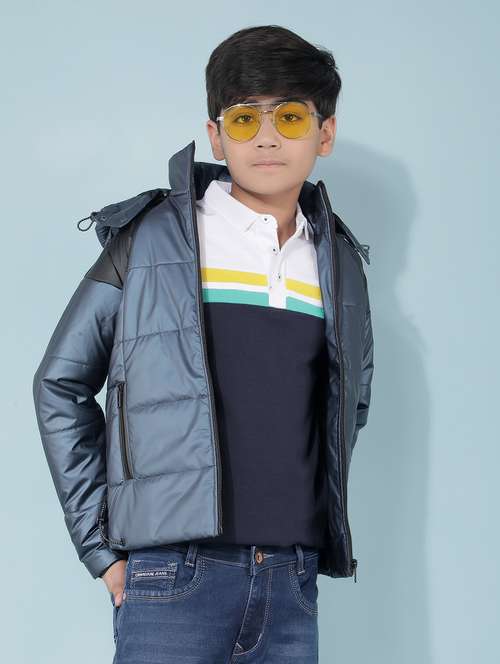 blue solid quilted jacket - 21399942 -  Standard Image - 0