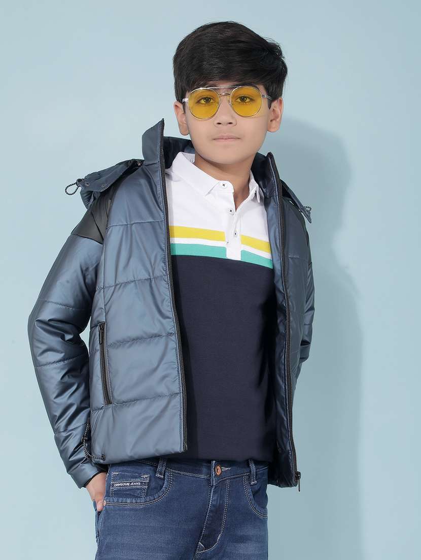 blue solid quilted jacket - 21399942 -  Zoom Image - 0