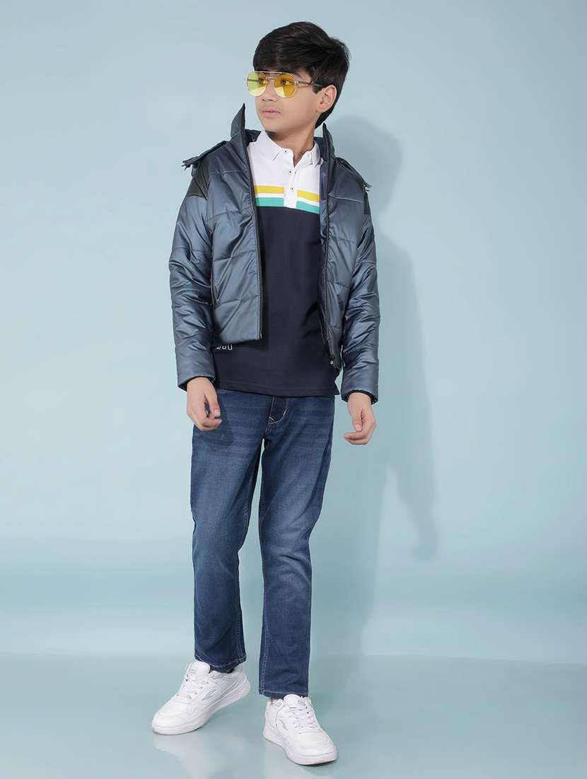 blue solid quilted jacket - 21399942 - Standard Image - 5