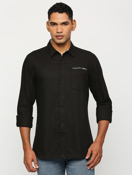 black cotton casual shirt - 21399969 - Standard Image - 0