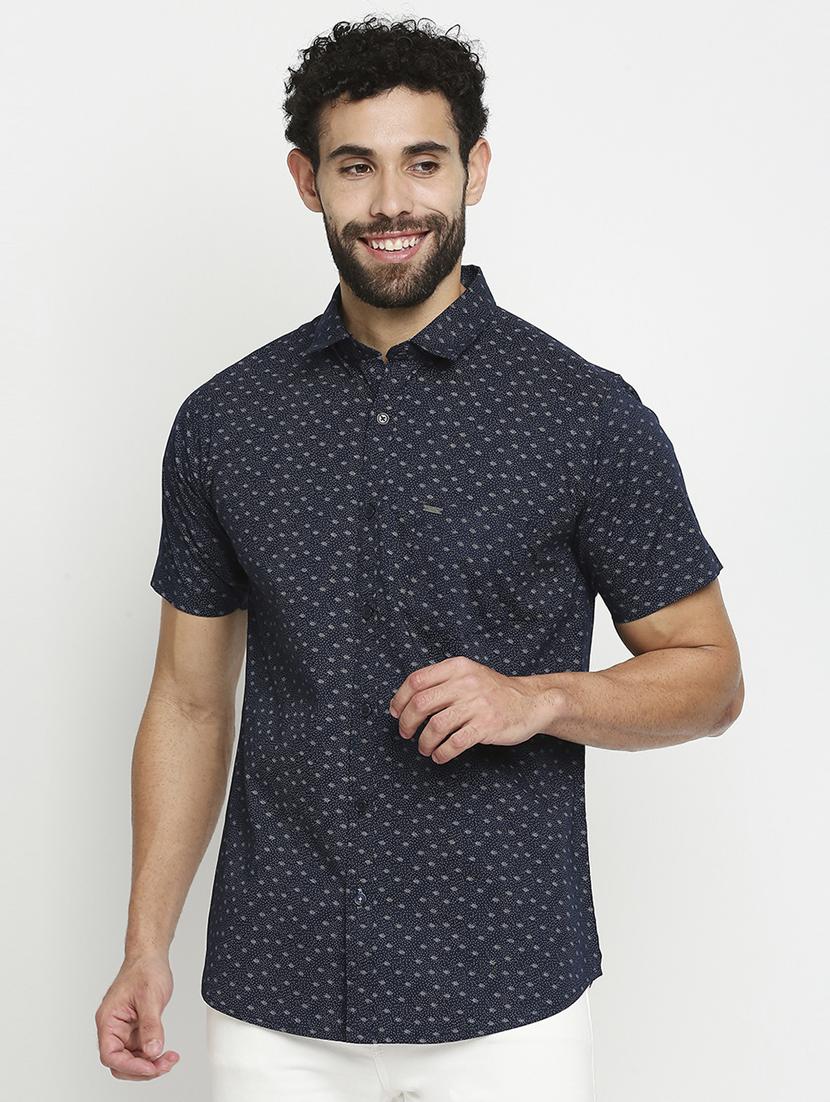 navy blue cotton casual shirt