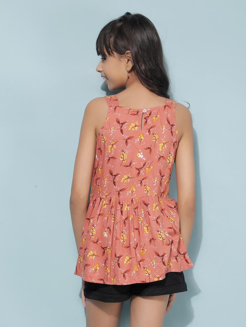 girls orange floral printed top - 21400015 - Standard Image - 3