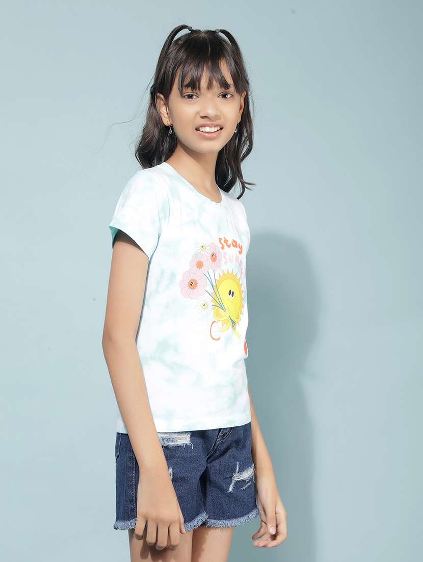 girls round neck graphic regular tee