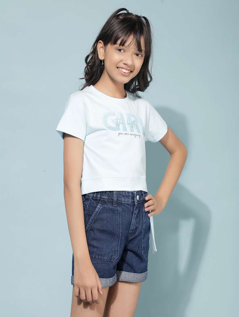 girls round neck graphic regular tee