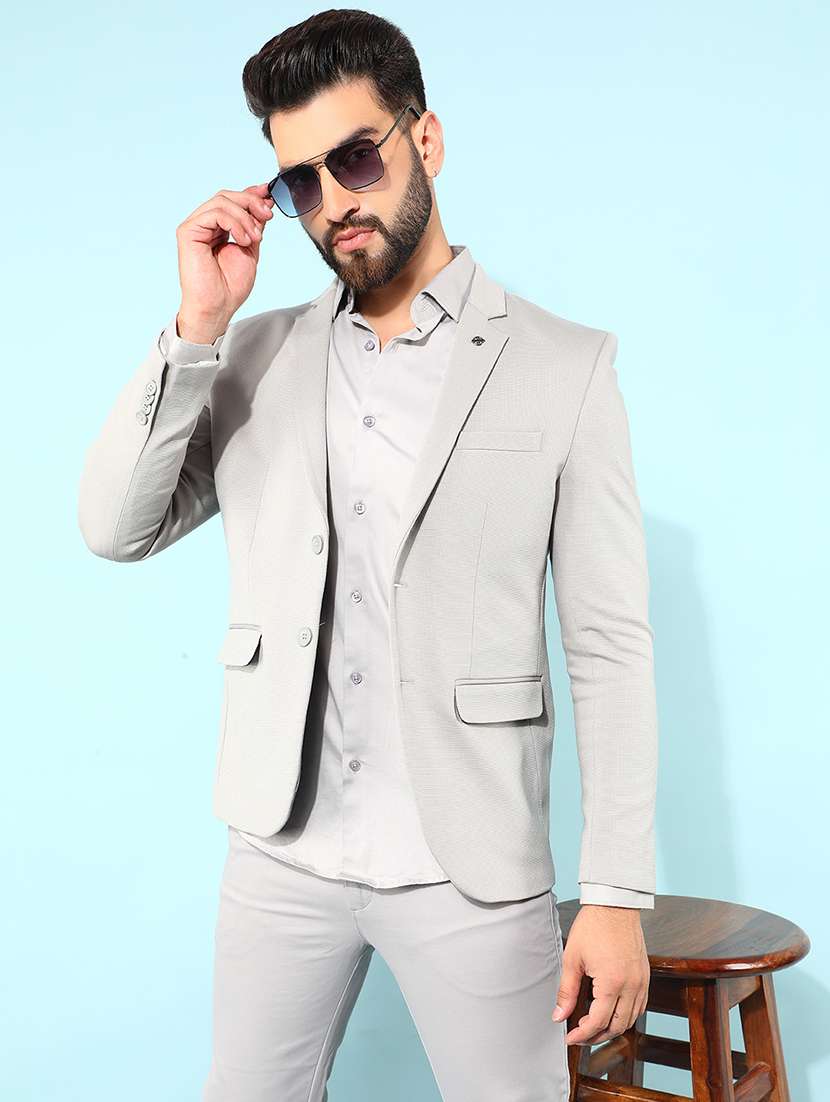 grey solid single breasted casual blazer - 21400025 -  Zoom Image - 0